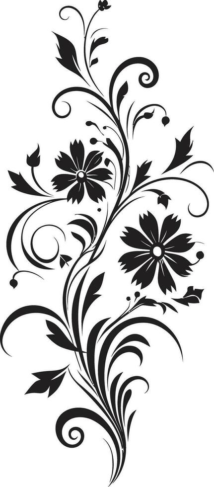 Intricate Botanical Artistry Black Hand Drawn Emblem Elegant Noir Vines Handcrafted Vector Logo Icon