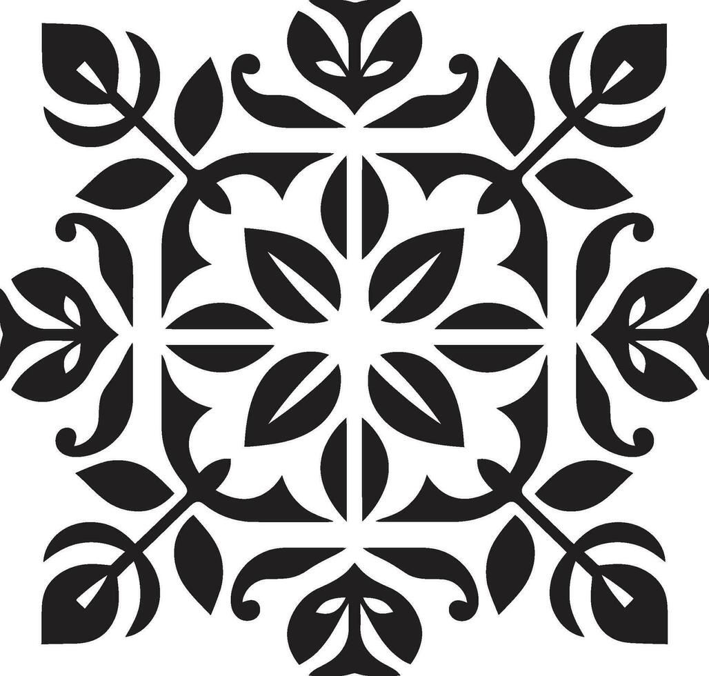 Blossom Patterns Geometric Tile Icon Design Floral Symmetry in Black Vector Logo