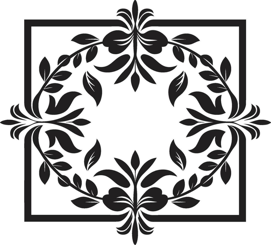 Structured Botanicals Black Tile Floral Design Floral Gridwork Geometric Vector Tile Logo