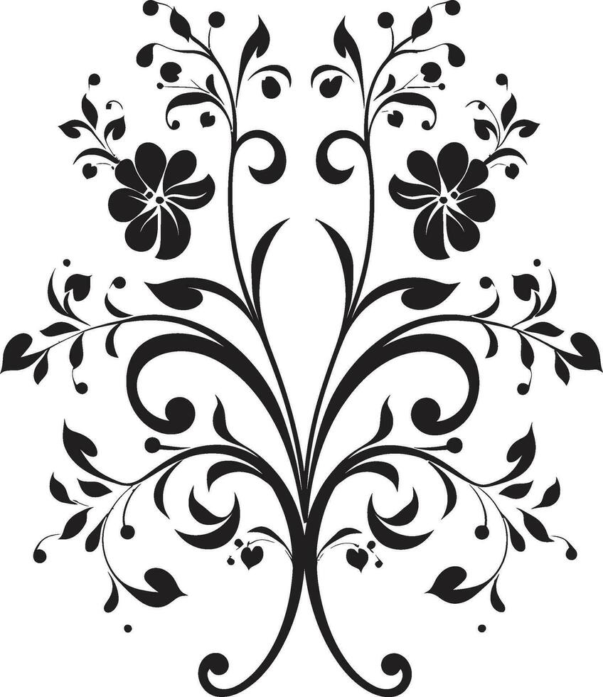 noir botánico elegancia hecho a mano icónico diseño pulcro floral volutas negro vector emblema