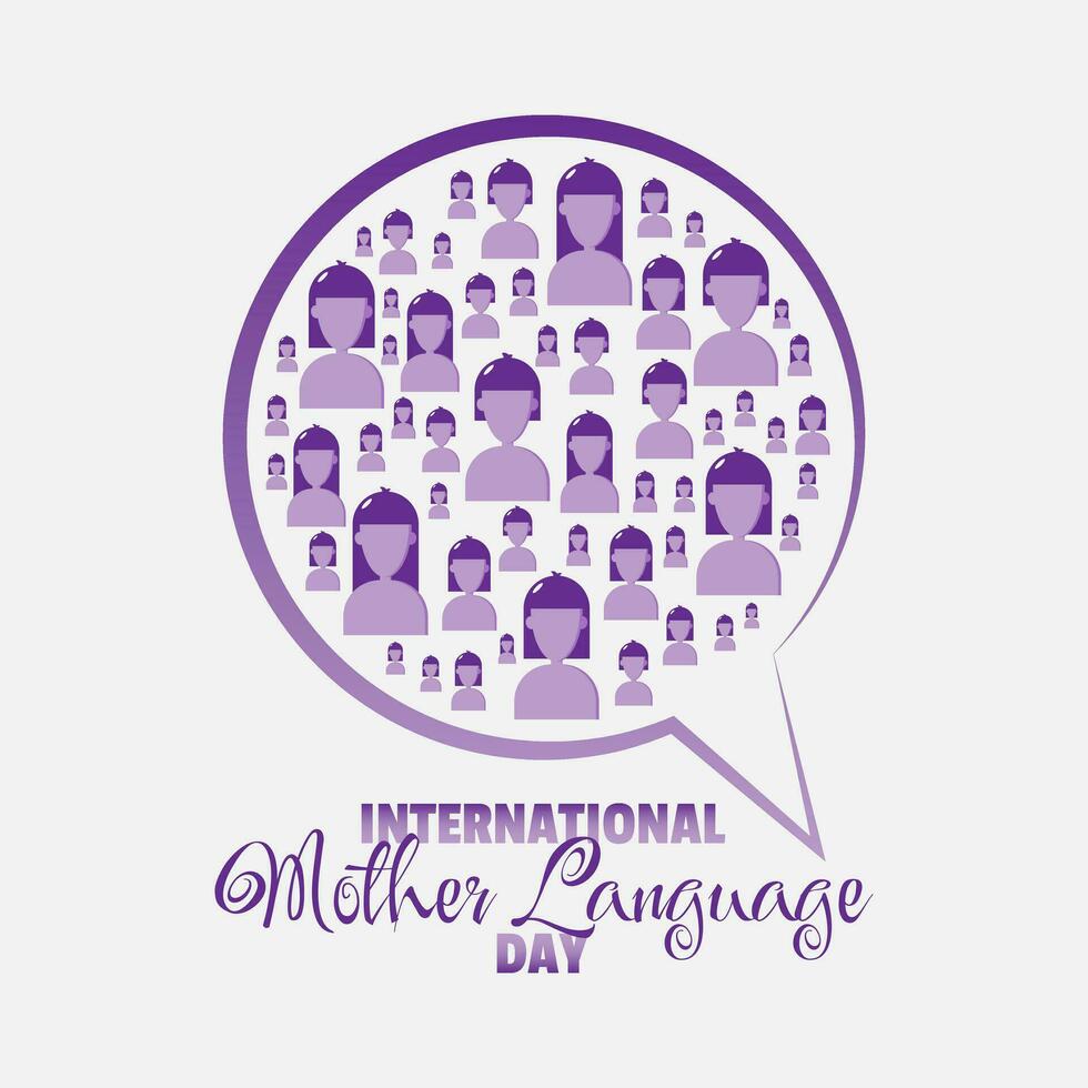 International Mother Language Day poster with many women's silhouettes inside a speech bubble vector
