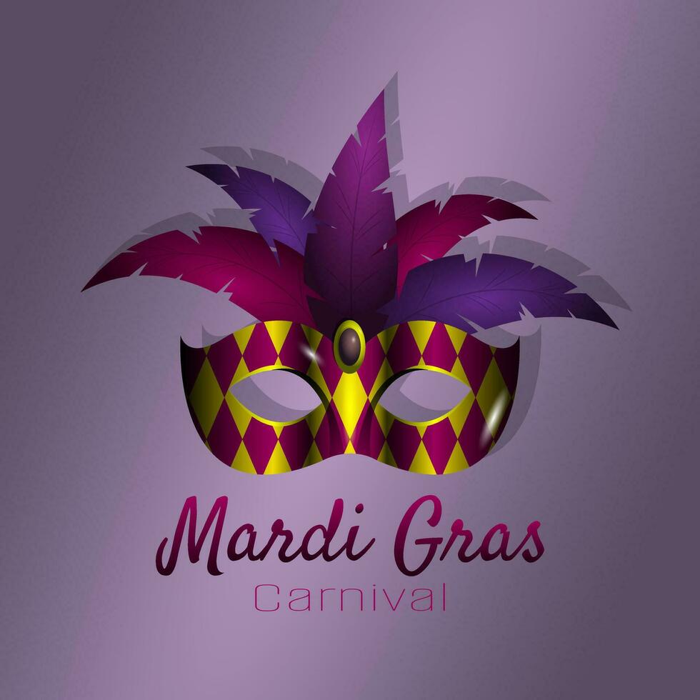 mardi gras póster con un máscara decorado con plumas y un joya vector