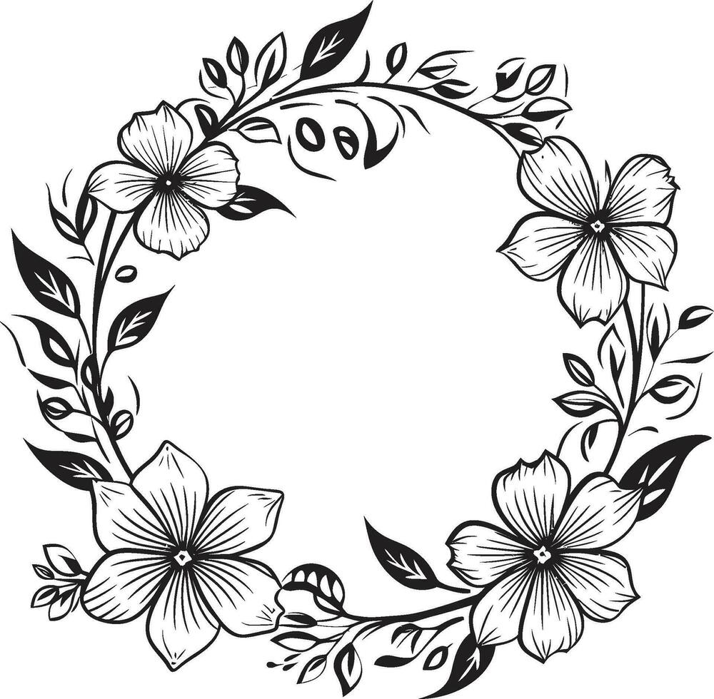 limpiar pétalo guirnalda negro mano dibujado icónico logo caprichoso floral arreglo vector Boda emblema