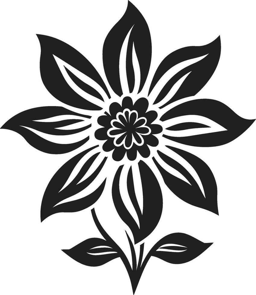 Elegant Petal Sketch Single Hand Drawn Emblem Minimalist Floral Detail Black Iconic Element vector