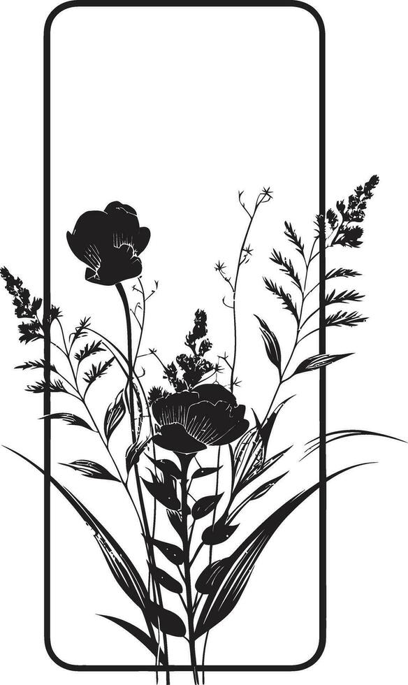 Sleek Hand Rendered Blooms Minimalist Icon Minimalist Noir Floral Composition Black Icon vector