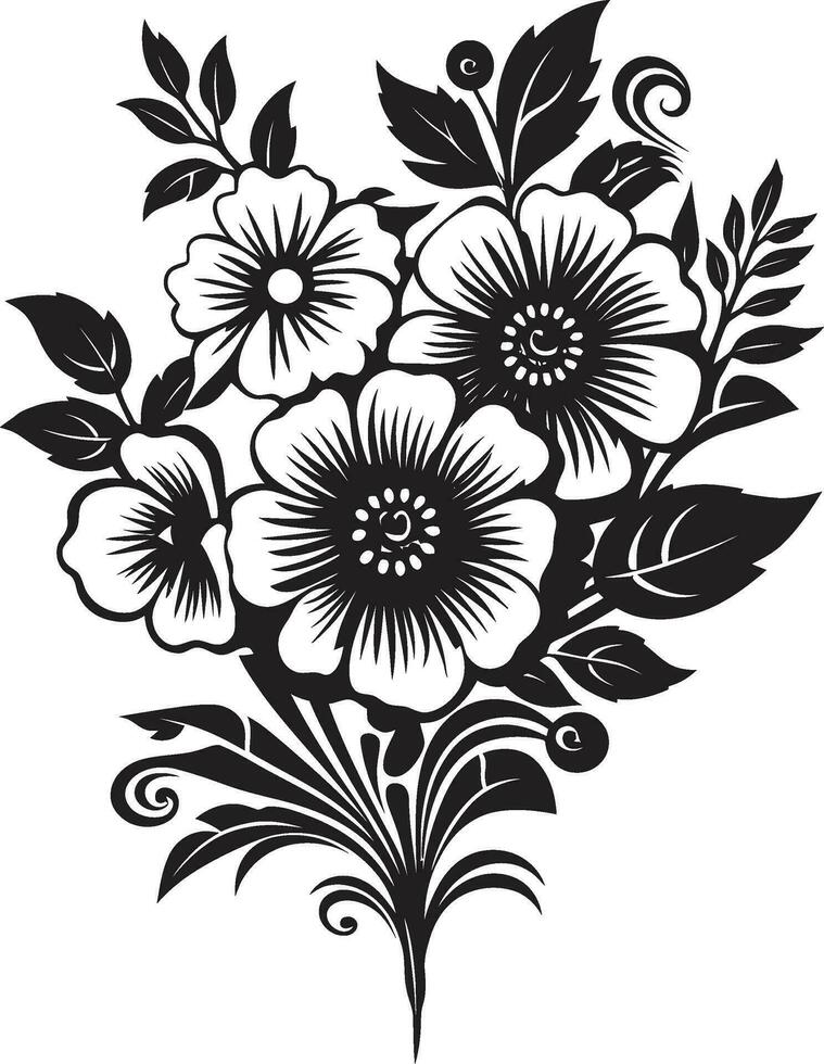 místico ramo de flores silueta decorativo vector icono intrincado pétalo armonía negro ramo de flores logo diseño