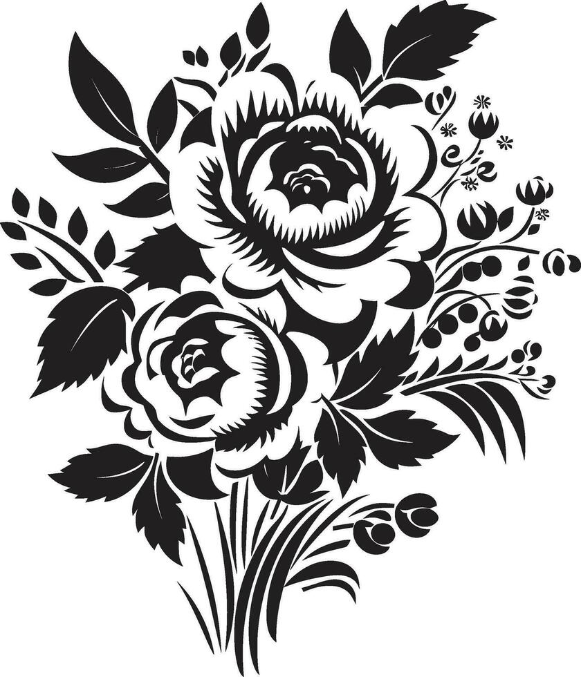 Elegant Blossom Fusion Decorative Black Vector Logo Intricate Flower Assembly Black Bouquet Emblem