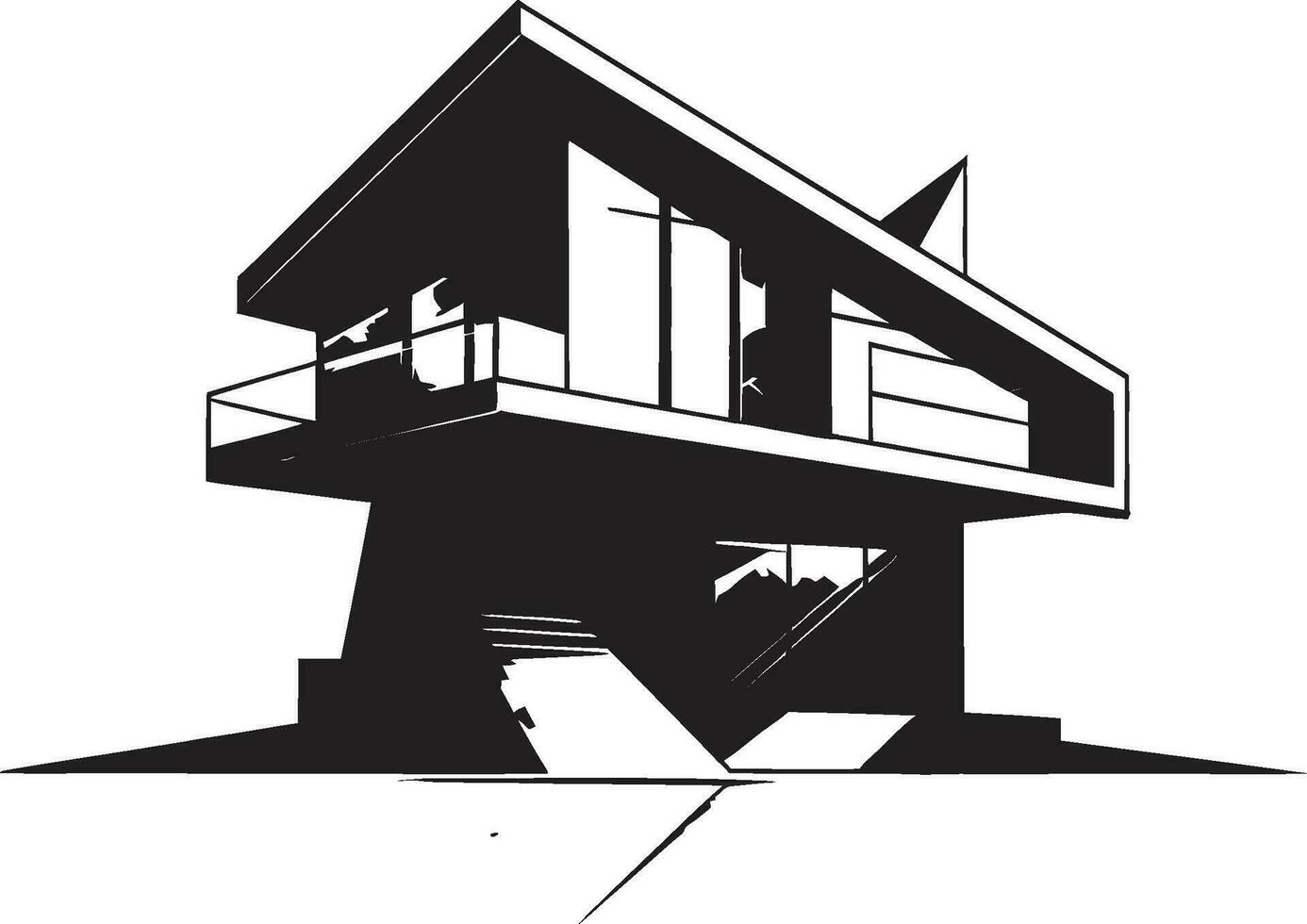 Innovative Home Blueprint Conceptual House Sketch Emblem Duplex Dwelling Vision Sketch Design Vector Logo Icon