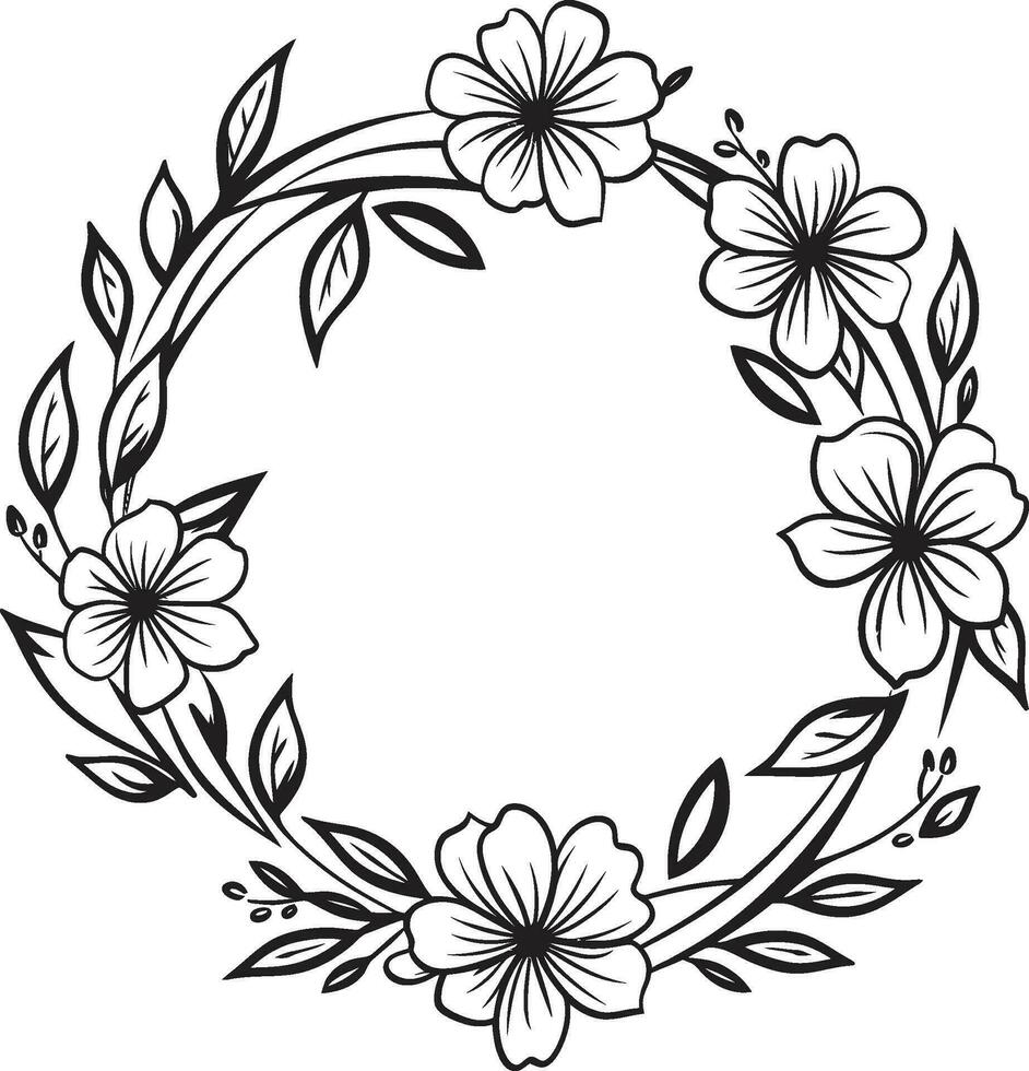 Minimalist Wreath Sketch Black Floral Emblem Sophisticated Wedding Florals Handcrafted Vector