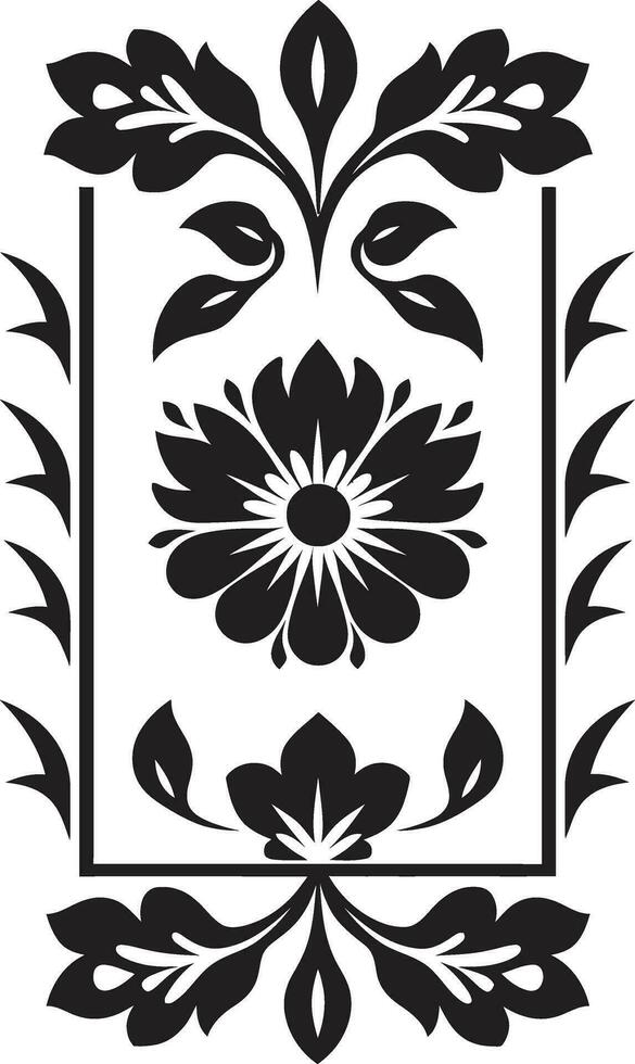 Floral Lattice Black Vector Tile Design Vector Icon with Floral Patterns Geometric Black Design