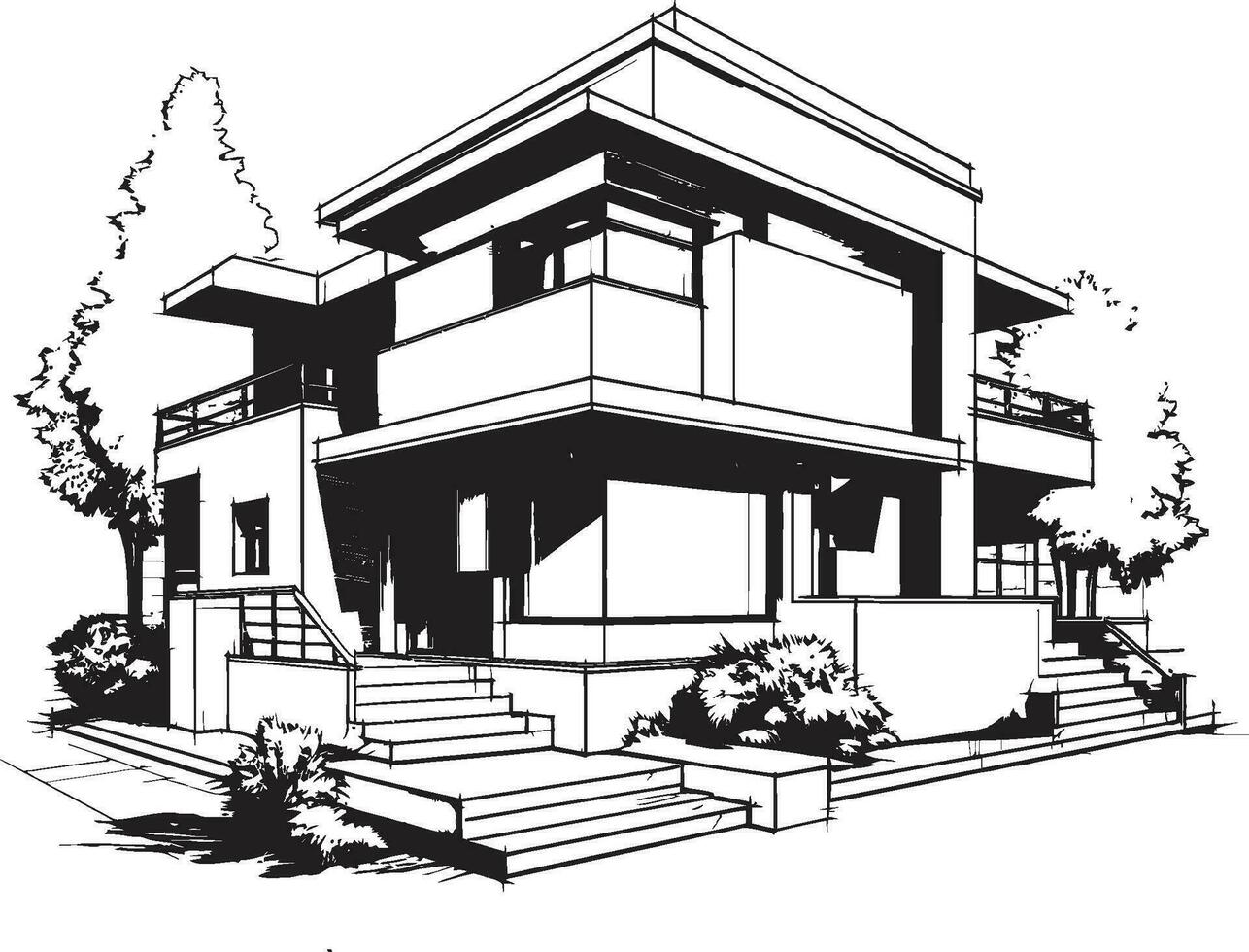 Twin Domicile Impression Duplex House Sketch in Vector Logo Dual Level Visionary Sketch Idea for Duplex House Vector Icon
