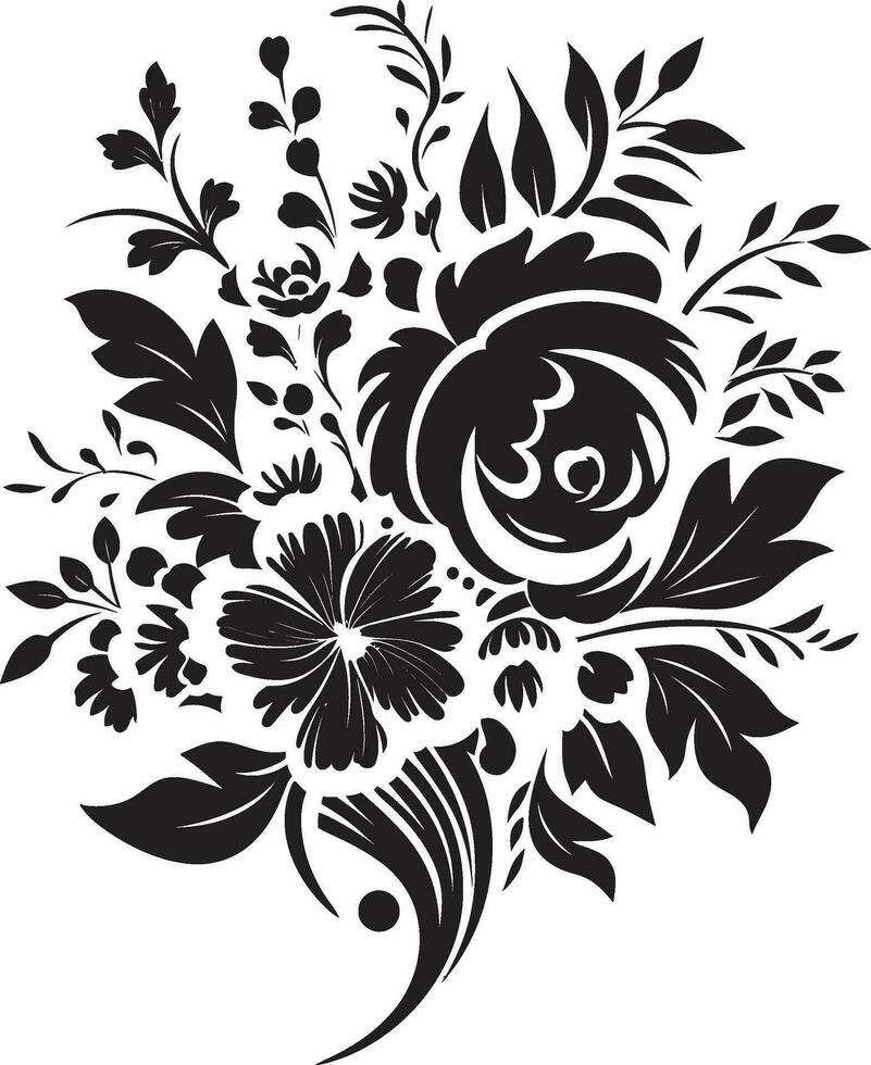 Gothic Flower Ensemble Decorative Black Vector Emblem Harmonious Petal Posy Black Icon Design