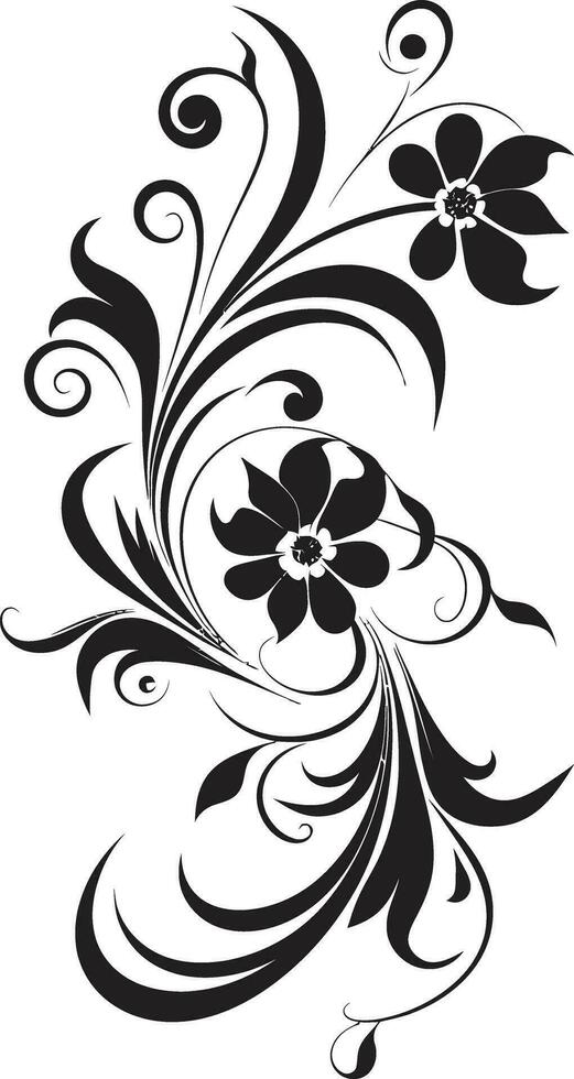 Chic Botanical Artistry Black Iconic Logo Design Artisanal Hand Drawn Bouquet Vector Emblem