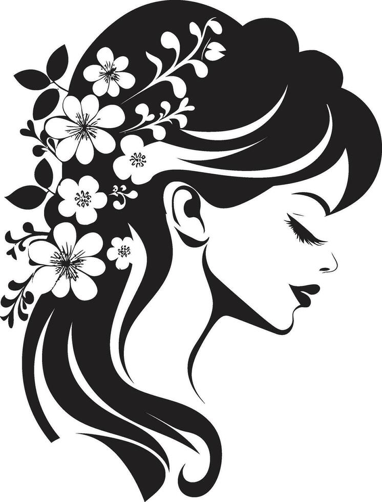 Whimsical Feminine Radiance Vector Icon Modern Flower Portrait Black Woman Emblem