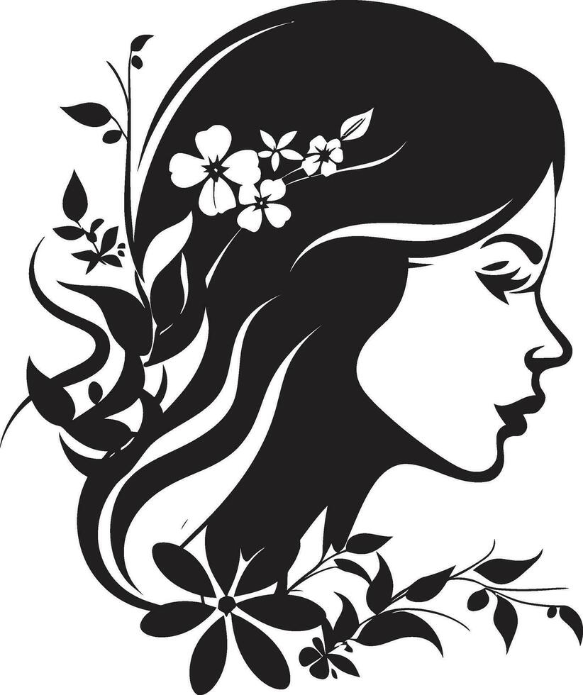 Graceful Floral Silhouette Black Face Emblem Chic Blooms Persona Woman Vector Design