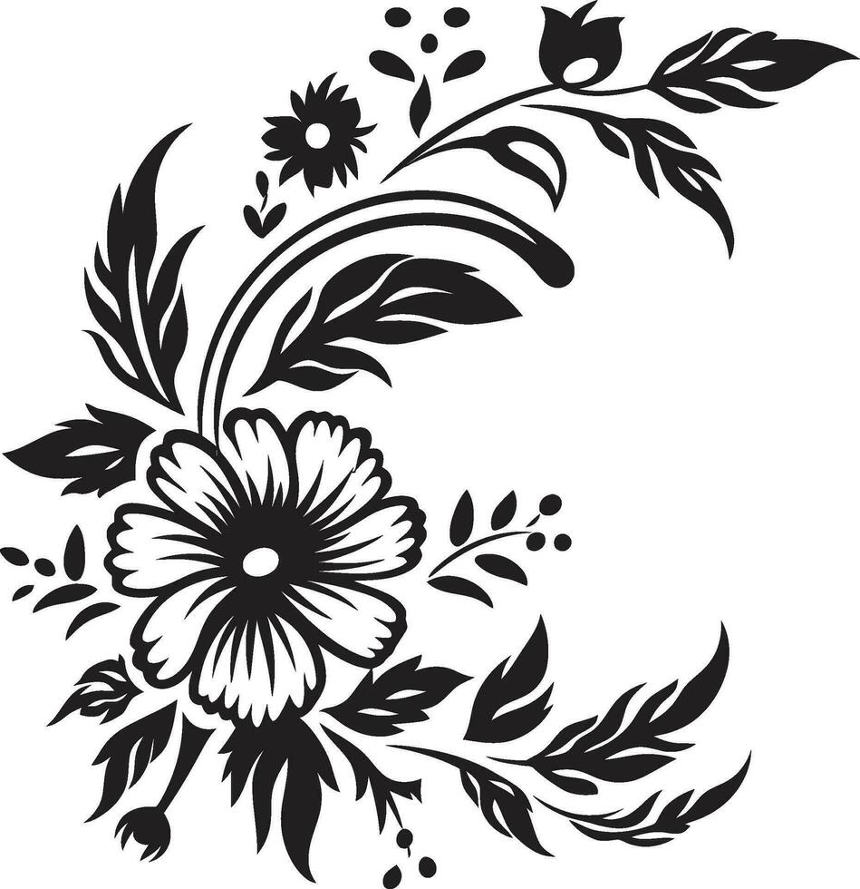 Botanical Strokes Hand Drawn Black Vector Logo Elegant Florals Handcrafted Design in Black