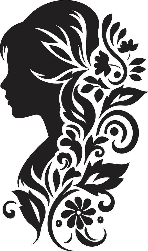 Clean Floral Beauty Black Hand Drawn Icon Whimsical Feminine Petals Elegant Black Emblem vector