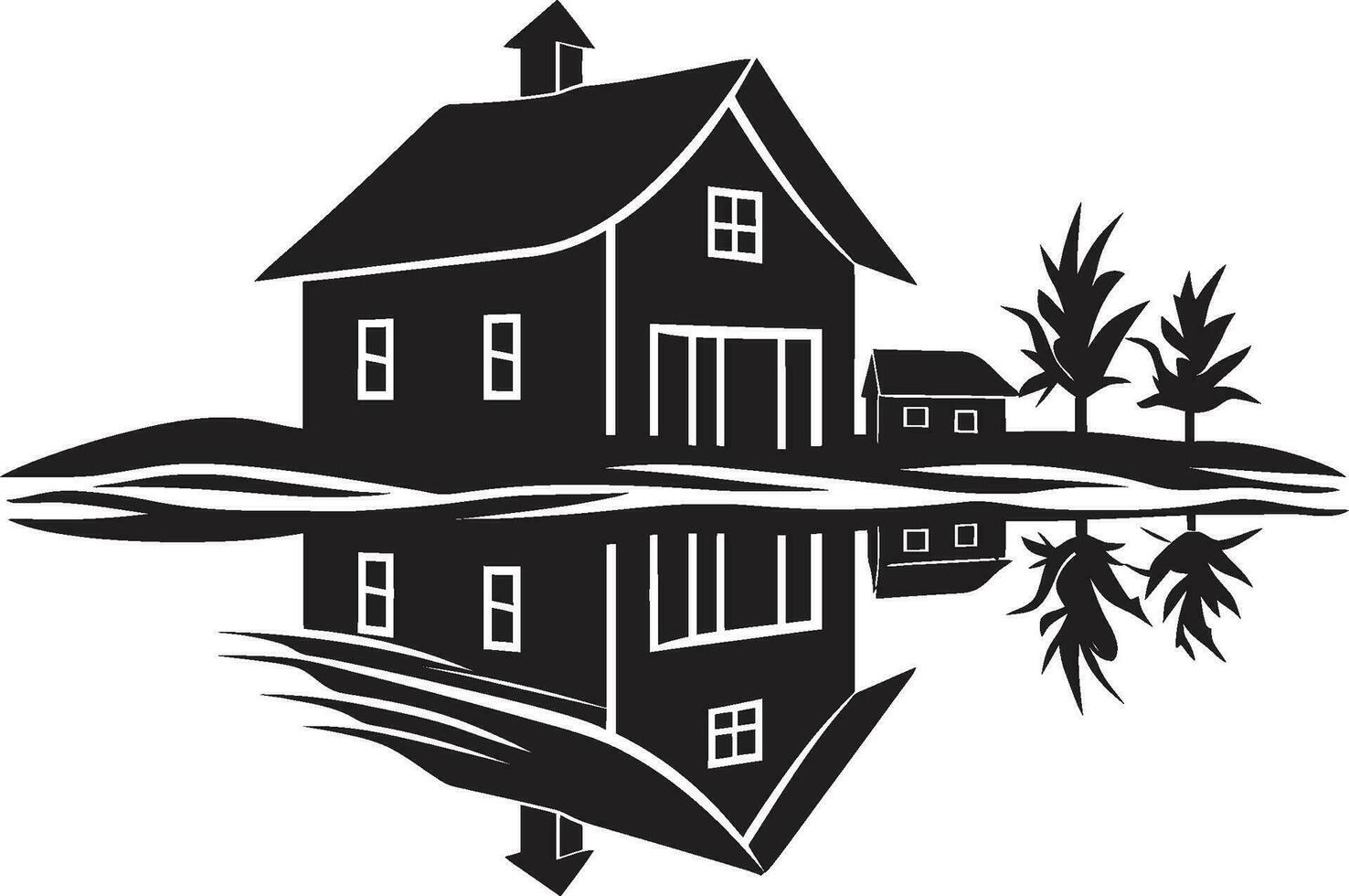 Countryside Dwelling Impression Farmhouse Vector Emblem Harvest Homestead Icon Farmers House Design in Vector