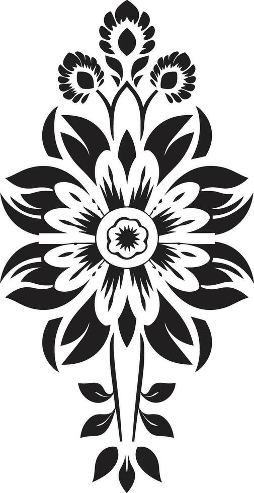 Structured Mosaic Black Vector Floral Icon Abstract Floral Harmony Geometric Tile Design