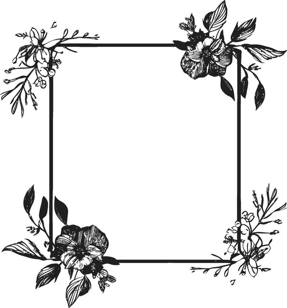 Minimalistic Noir Design Hand Rendered Logo Icon Whimsical Hand Drawn Florals Black Emblem vector