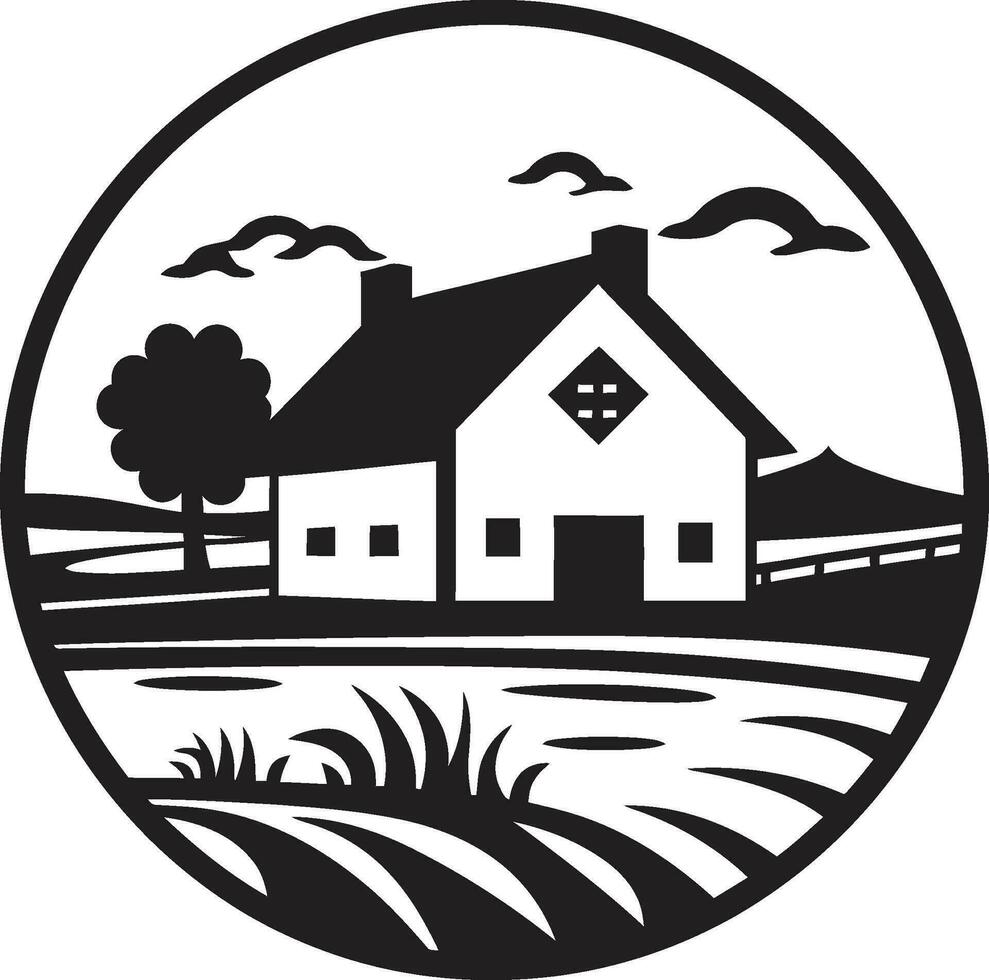 Rural Dwelling Impression Farmhouse Design in Vector Icon Harvest Haven Symbol Farmers House Vector Emblem
