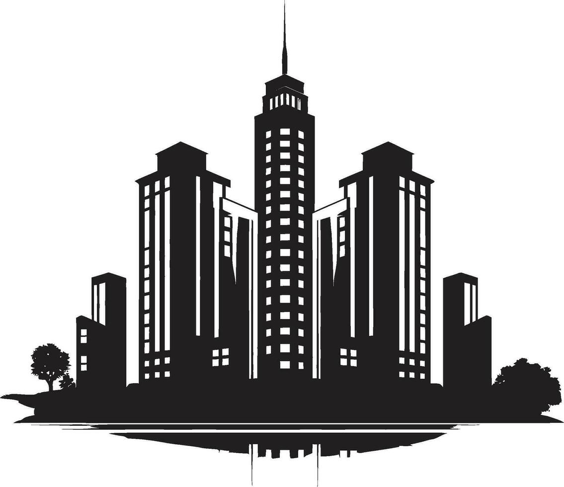 Cityline Elevation Multifloor Building in Vector Logo Metropolitan Core Multifloor Cityscape Vector Emblem