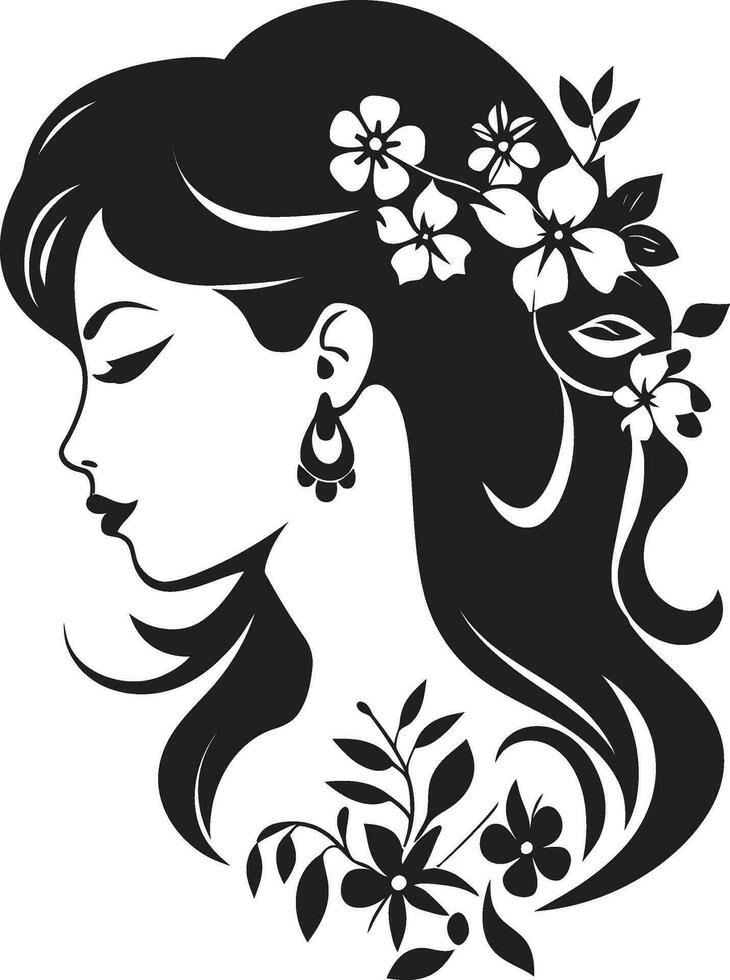 Petal Adorned Beauty Hand Drawn Woman Logo Whimsical Floral Elegance Vector Face Emblem