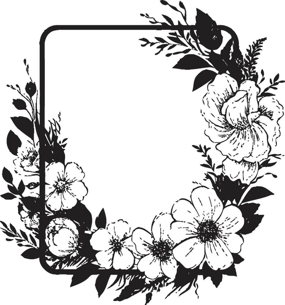 Vintage Petal Enclosure Black Floral Emblem Sculpted Bloom Encompass Decorative Black Icon vector