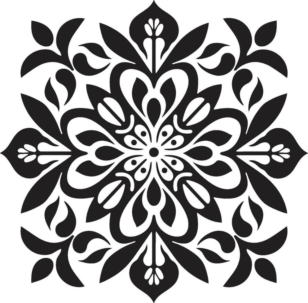 Floral Symmetry Black Vector Pattern Icon Tessellated Petals Geometric Tile Floral Design