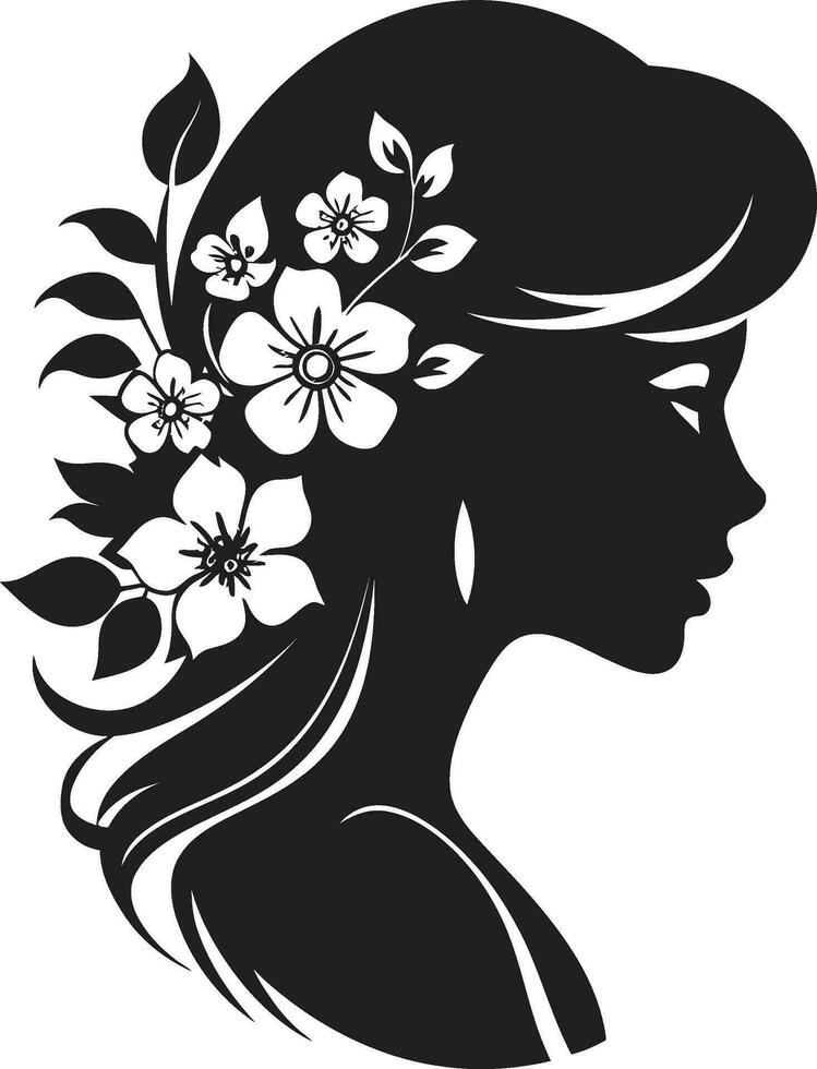 Clean Floral Beauty Black Hand Drawn Icon Whimsical Feminine Radiance Vector Face
