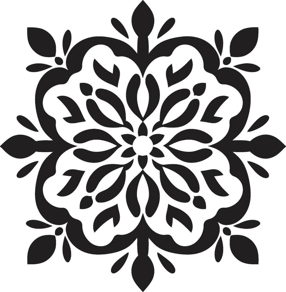 Geometric Blossoms Floral Tile Icon Design Abstract Petals Black Vector Floral Pattern