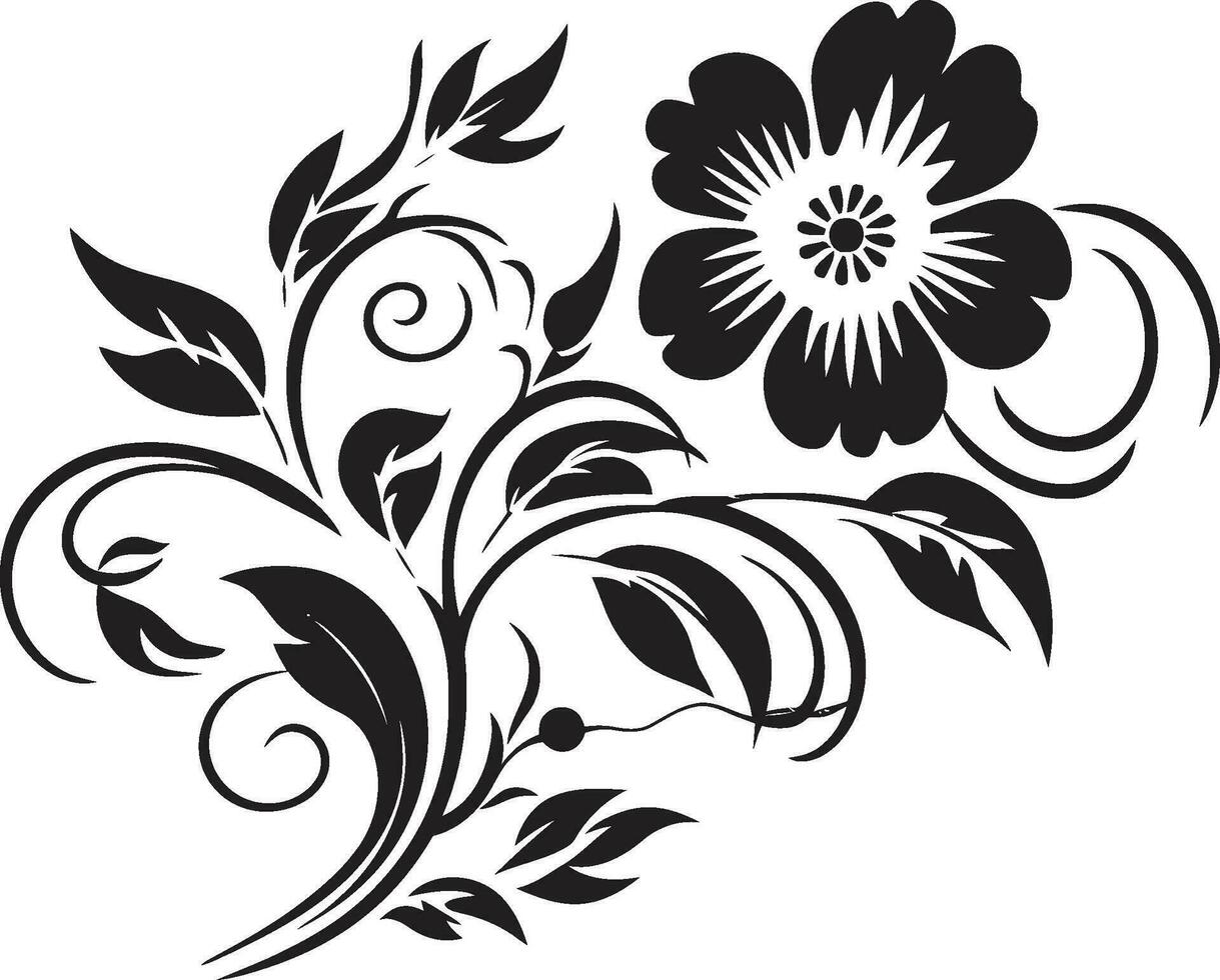 intrincado florales negro vector icono con mano prestados diseño noir florecer detalle mano dibujado vector logo emblema