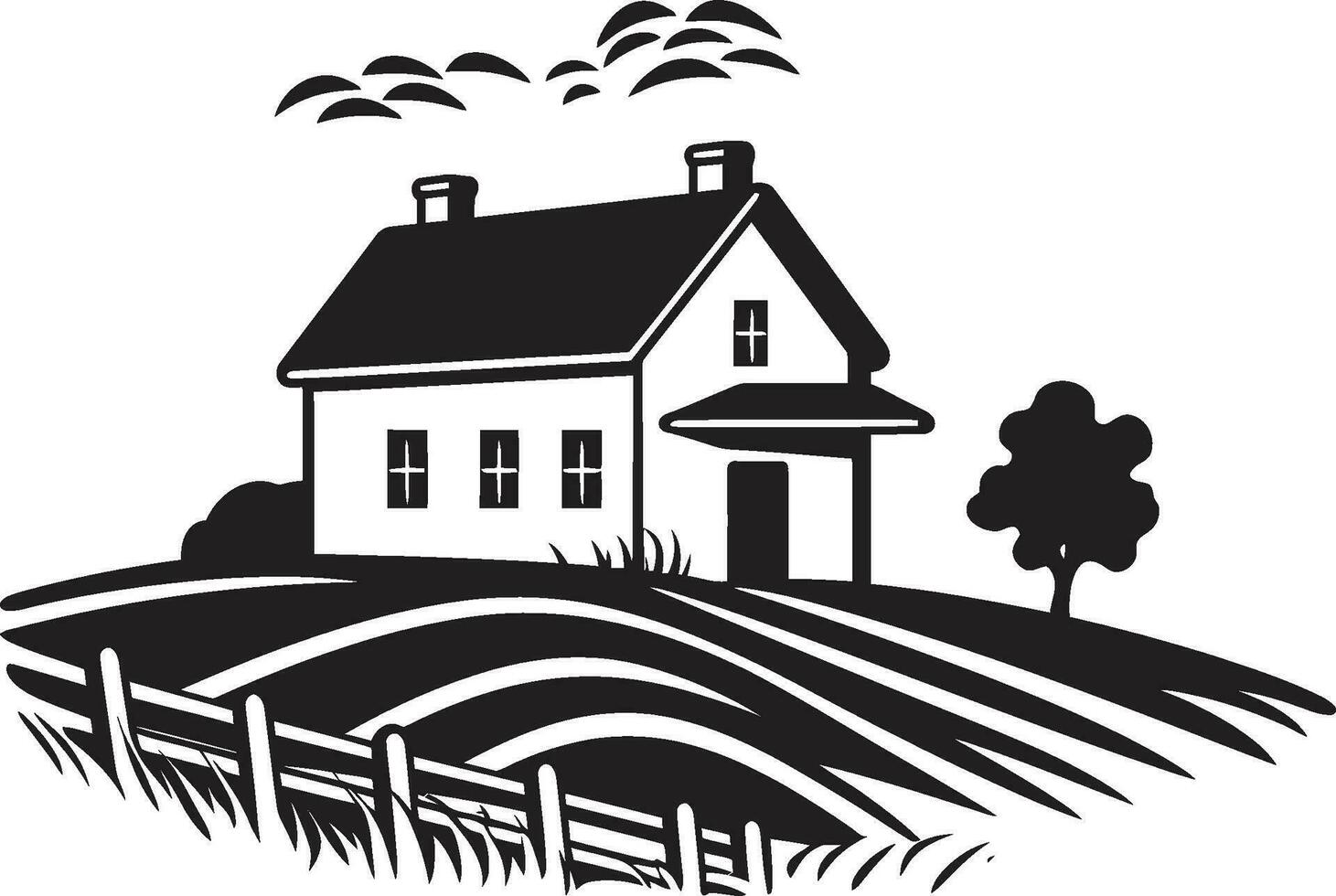 Rural Dwelling Impression Farmhouse Design Vector Icon Pastoral Homestead Symbol Farmers Farmhouse Vector Logo