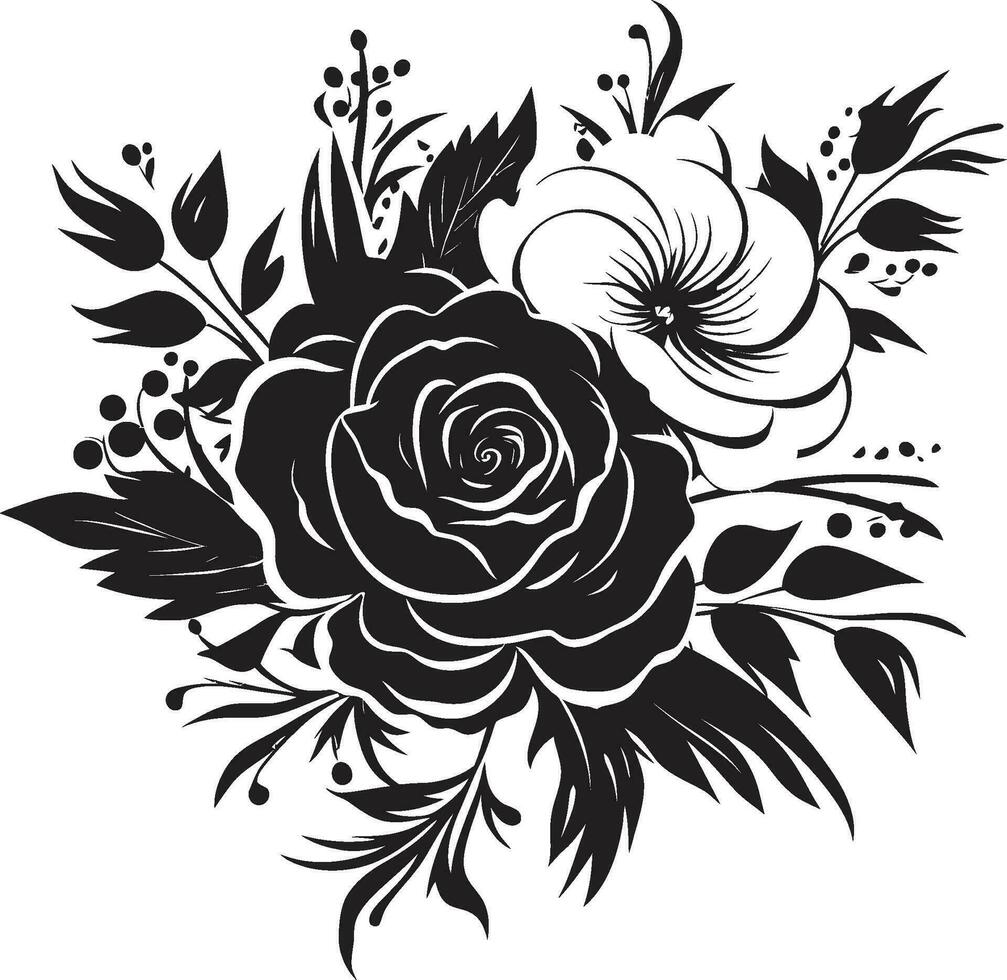 Ethereal Floral Posy Decorative Black Icon Design Timeless Bouquet Fusion Black Floral Logo vector