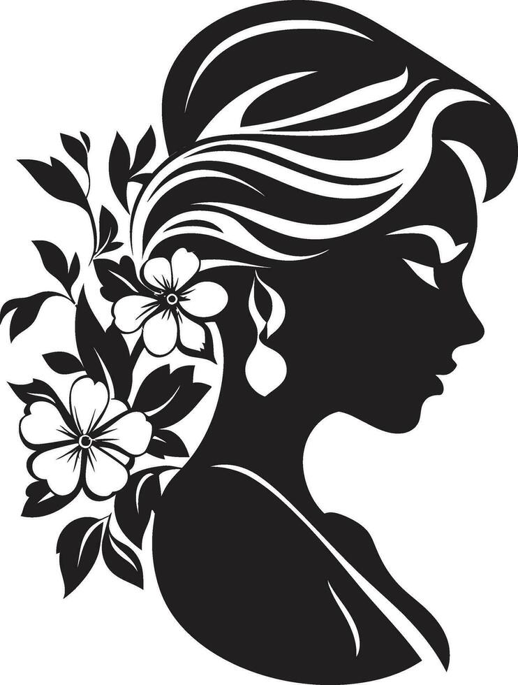 agraciado floral silueta negro cara emblema elegante floraciones persona mujer vector diseño