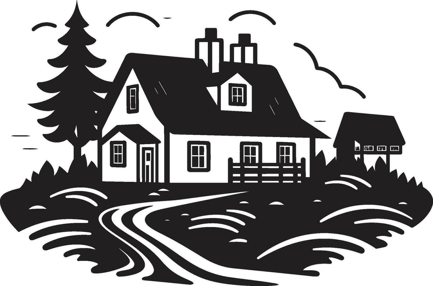 Agrarian Abode Mark Farmers House Vector Emblem Rural Dwelling Impression Farmhouse Design Vector Icon