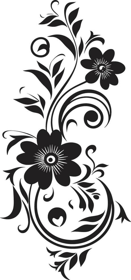 Sleek Hand Drawn Pattern Black Vector Design Playful Floral Scroll Iconic Logo Element