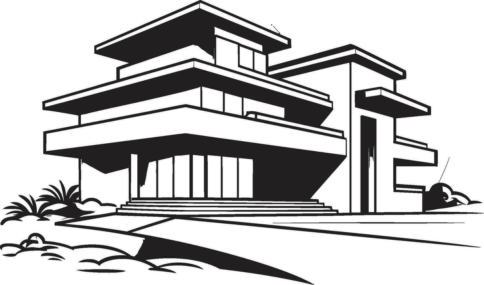 Sturdy Residence Mark Bold House Design Vector Emblem Robust Home Sketch Thick House Icon Design