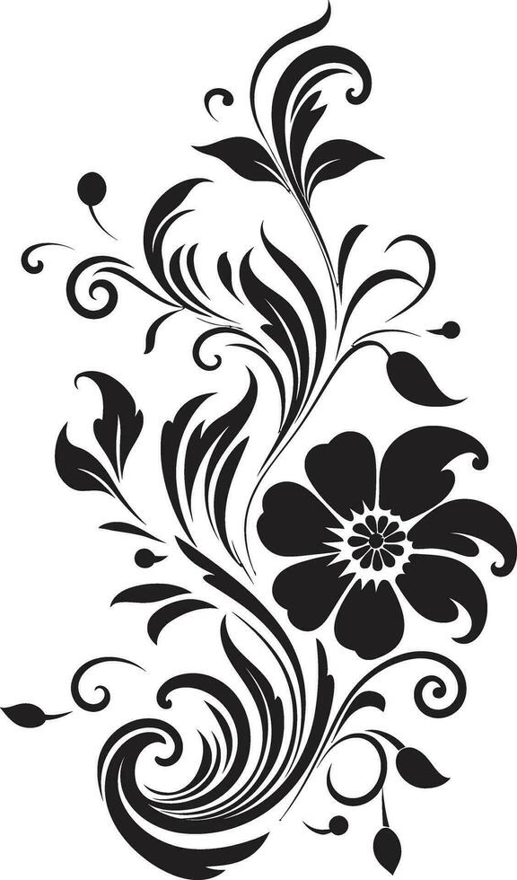 Delicate Hand Drawn Petals Elegant Logo Detail Charming Floral Etching Black Vector Icon