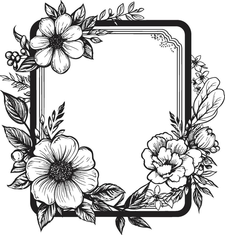 Graceful Petal Border Decorative Black Logo Botanic Frame Flourish Black Vector Icon