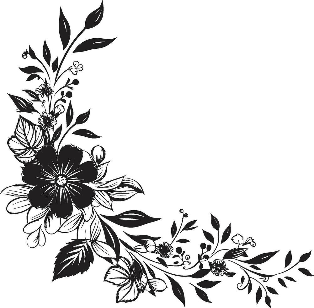 Vintage Noir Petal Portraits Black Vector Icons Noir Botanical Symphony Hand Drawn Floral Art