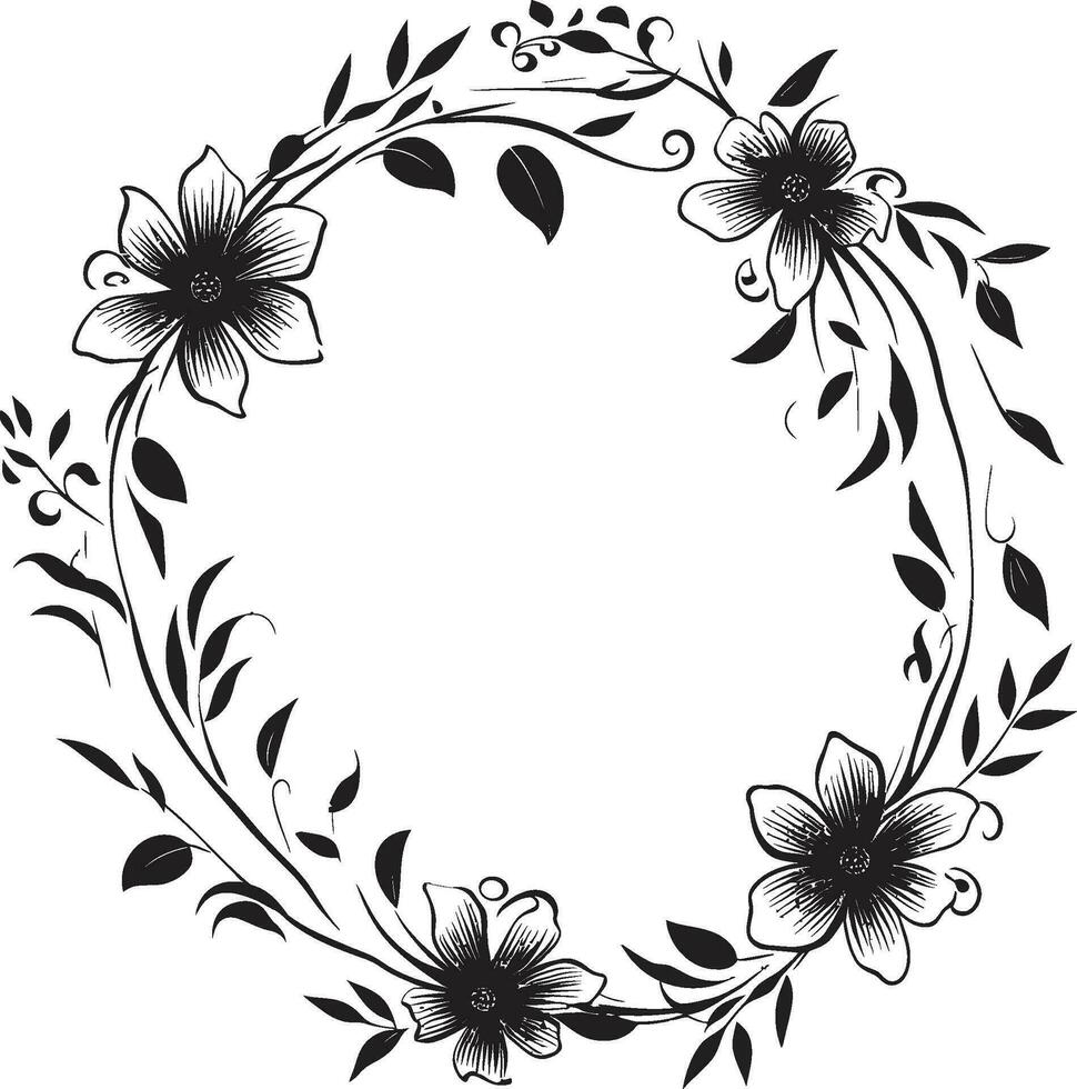 eterno floral fantasía negro floral icono diseño botánico susurros vector logo con marco