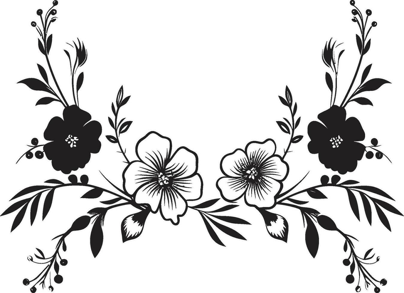 Monochrome Floral Rhapsody Noir Emblematic Whispers Noir Blossom Etchings Intricate Black Emblem Sketches vector