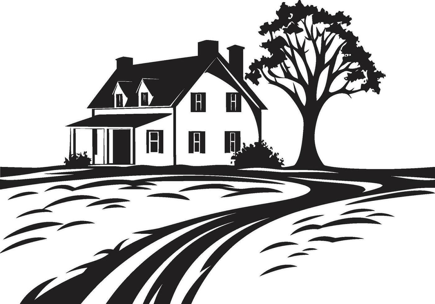 Countryside Dwelling Impression Farmhouse Vector Emblem Harvest Homestead Icon Farmers House Design in Vector