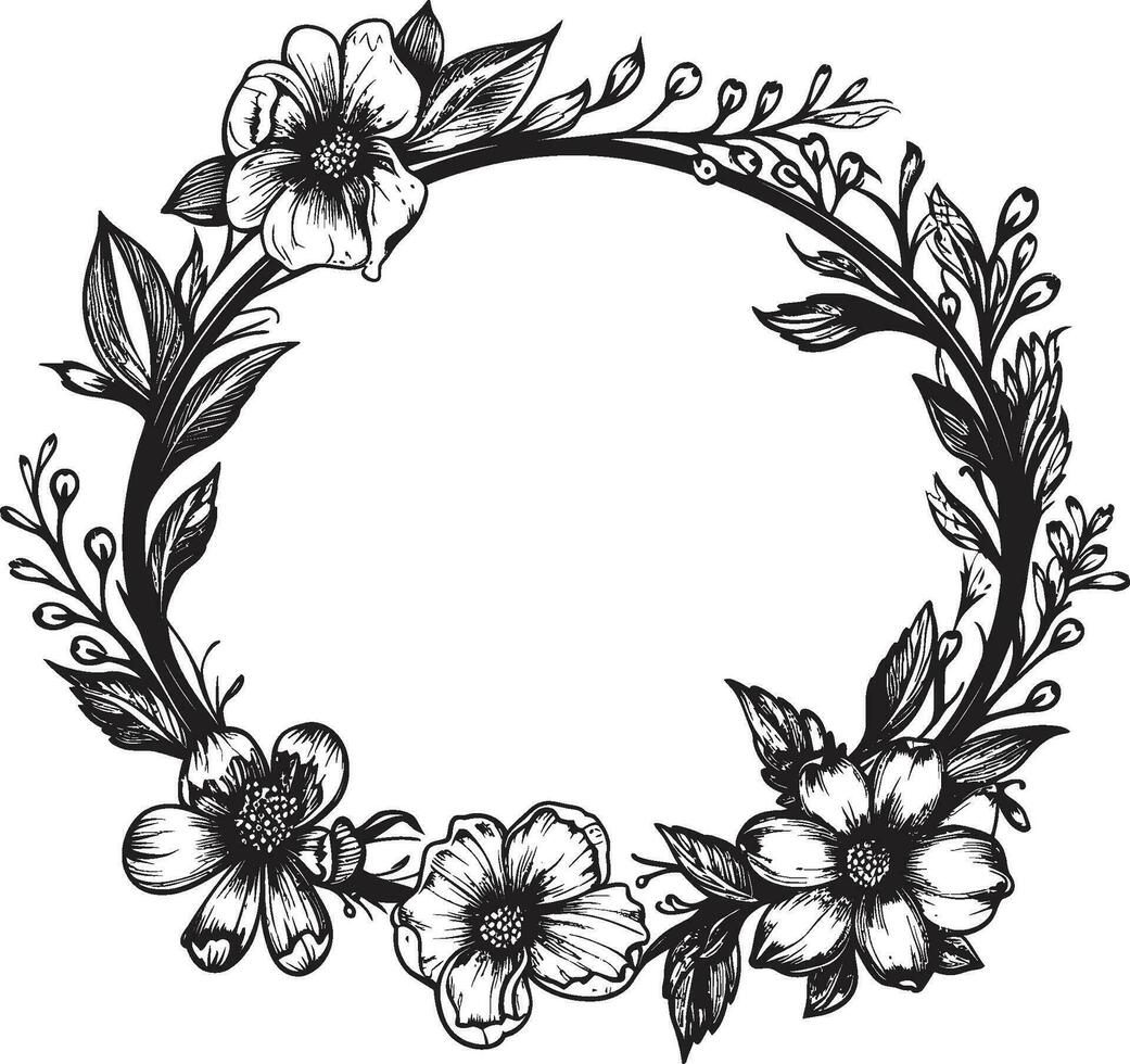 Harmonious Frame Flourish Decorative Black Logo Elegant Blossom Boundary Black Floral Frame vector