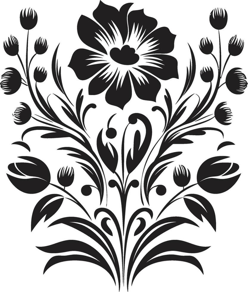 Noir Petal Dreams Handcrafted Vector Logo Icons Ethereal Inked Blooms Black Floral Emblem Art