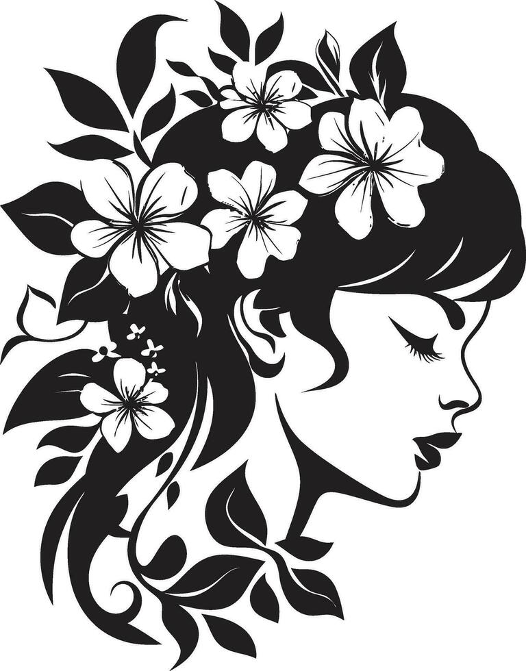 Modern Floral Grace Black Woman Icon Design Artistic Blossom Contours Elegant Vector Lady