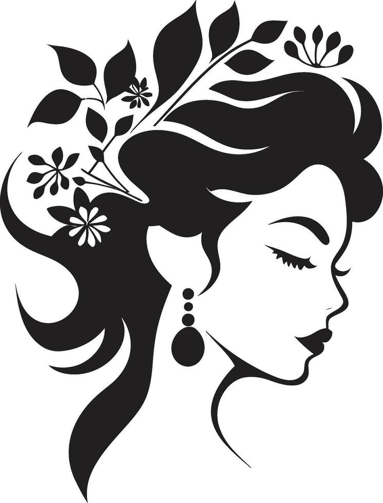 caprichoso femenino resplandor vector cara moderno flor retrato negro mujer emblema