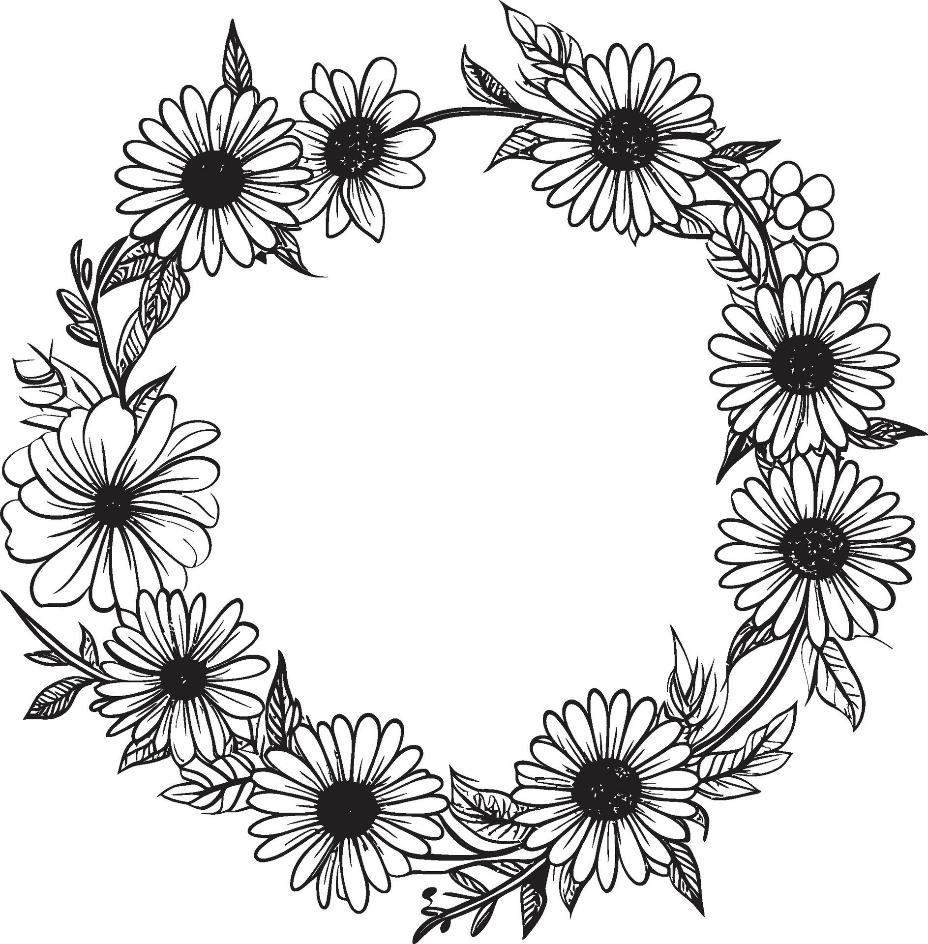 Daisy Chain Design Black Vector Logo Icon Stylish Floral Frame Daisy