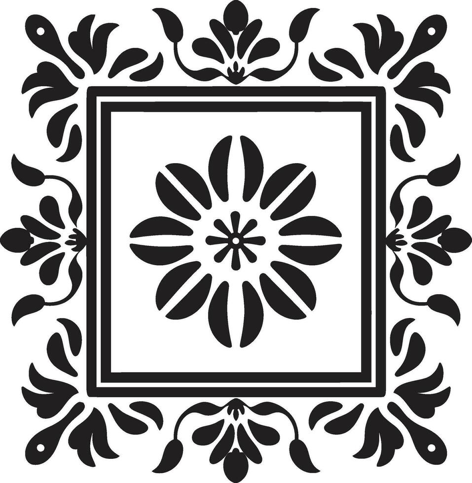 Patterned Petal Grid Black Tile Vector Design Tessellated Beauty Geometric Floral Tile Icon